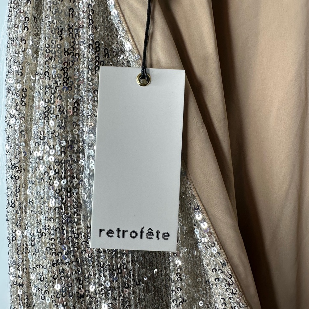 RETROFÉTE Flynn Ruched Sequined Tulle Mini Dress in Champagne Size Medium - Picture 9 of 13